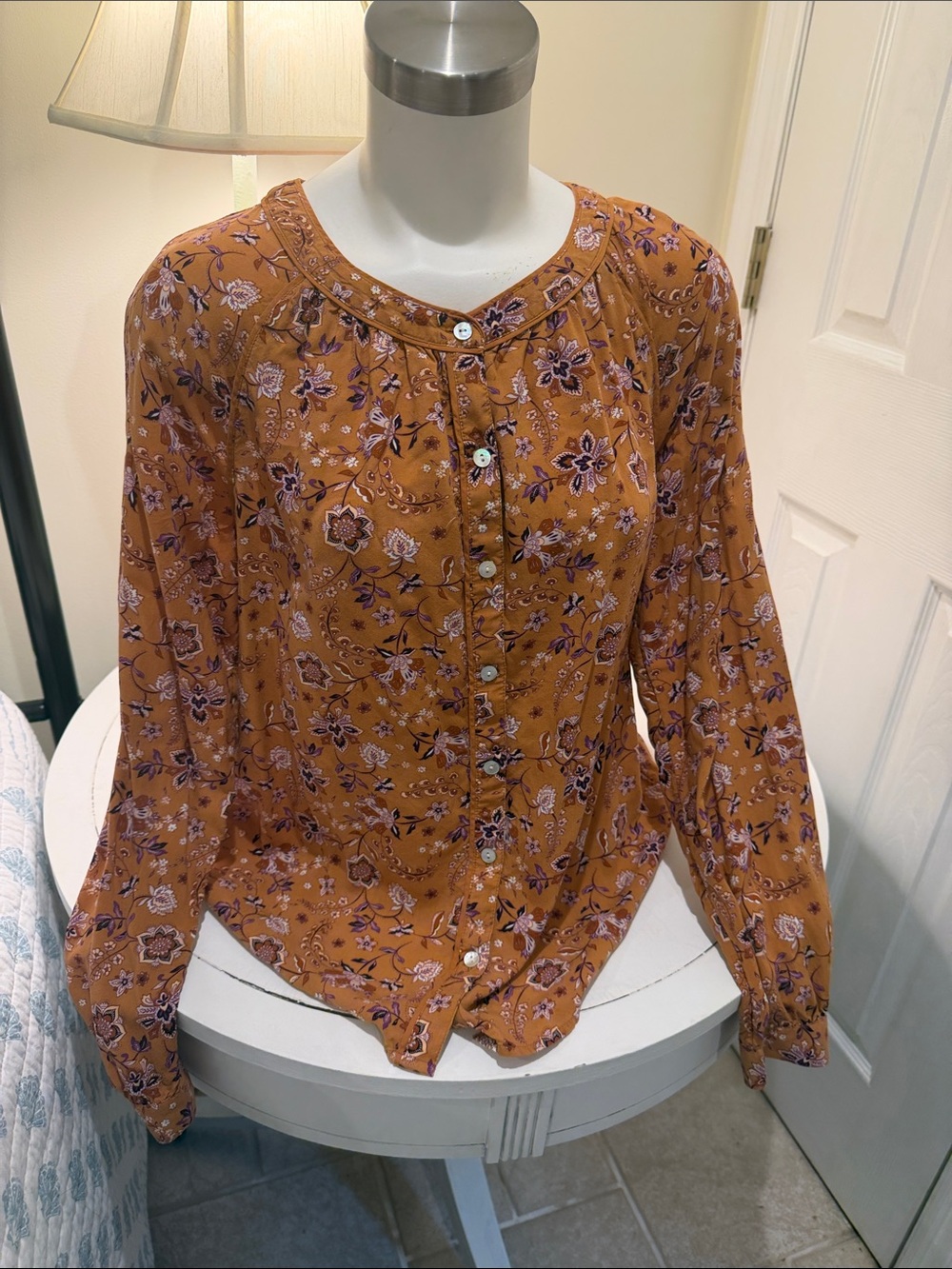 J.jill fall floral button down top size medium with long sleeve button cuffs